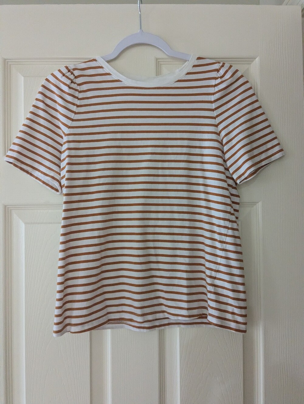 Casual White & Burnt Orange Striped Tee